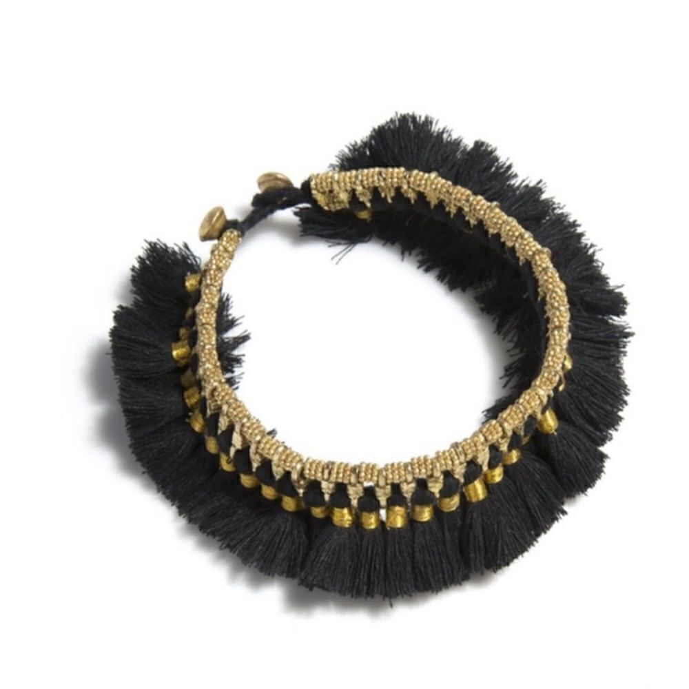 Shiraleah Atlanta Ankle Bracelet Black Fringe Gold Details